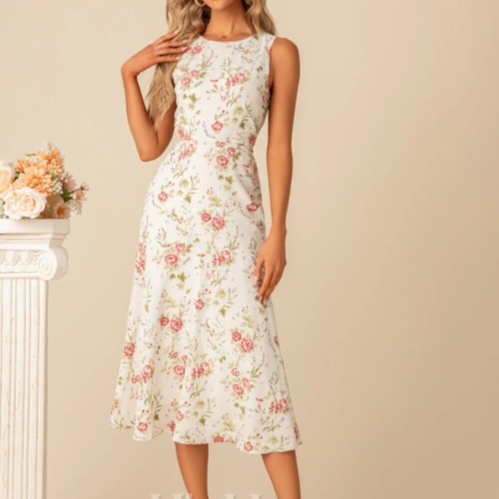 Floral Sleeveless Midi Dress with Chiffon Bolero